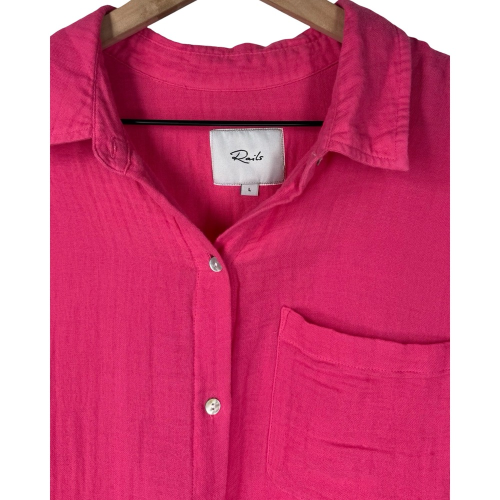 Rails Ellis Fuchsia Pink Organic Cotton Double Gauze Button Down Shirt Large - Picture 4 of 8
